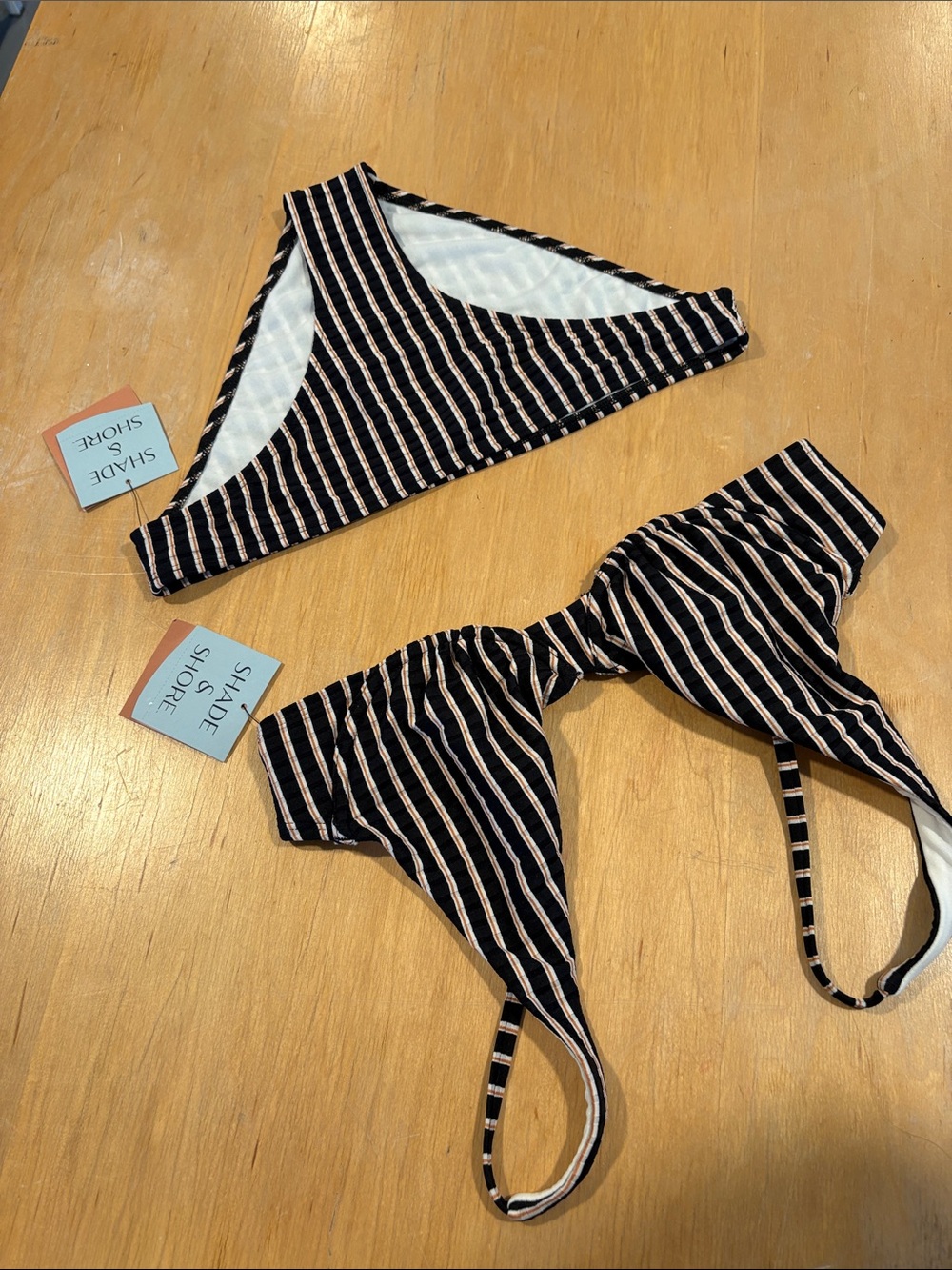 Shade & Shore Black and White Striped Bikini Set